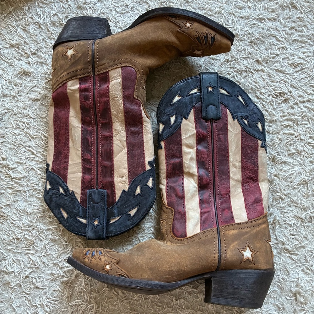 Laredo Women's Red White Navy American Flag Heeled Cowboy Boots